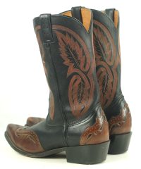 Roadwolf Black Brown Leather Western Cowboy Wingtip Boots 10-Row Stitch Mens (1)