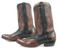 Roadwolf Black Brown Leather Western Cowboy Wingtip Boots 10-Row Stitch Mens (2)