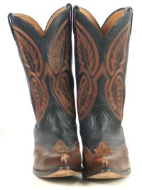 Roadwolf Black Brown Leather Western Cowboy Wingtip Boots 10-Row Stitch Mens (9)