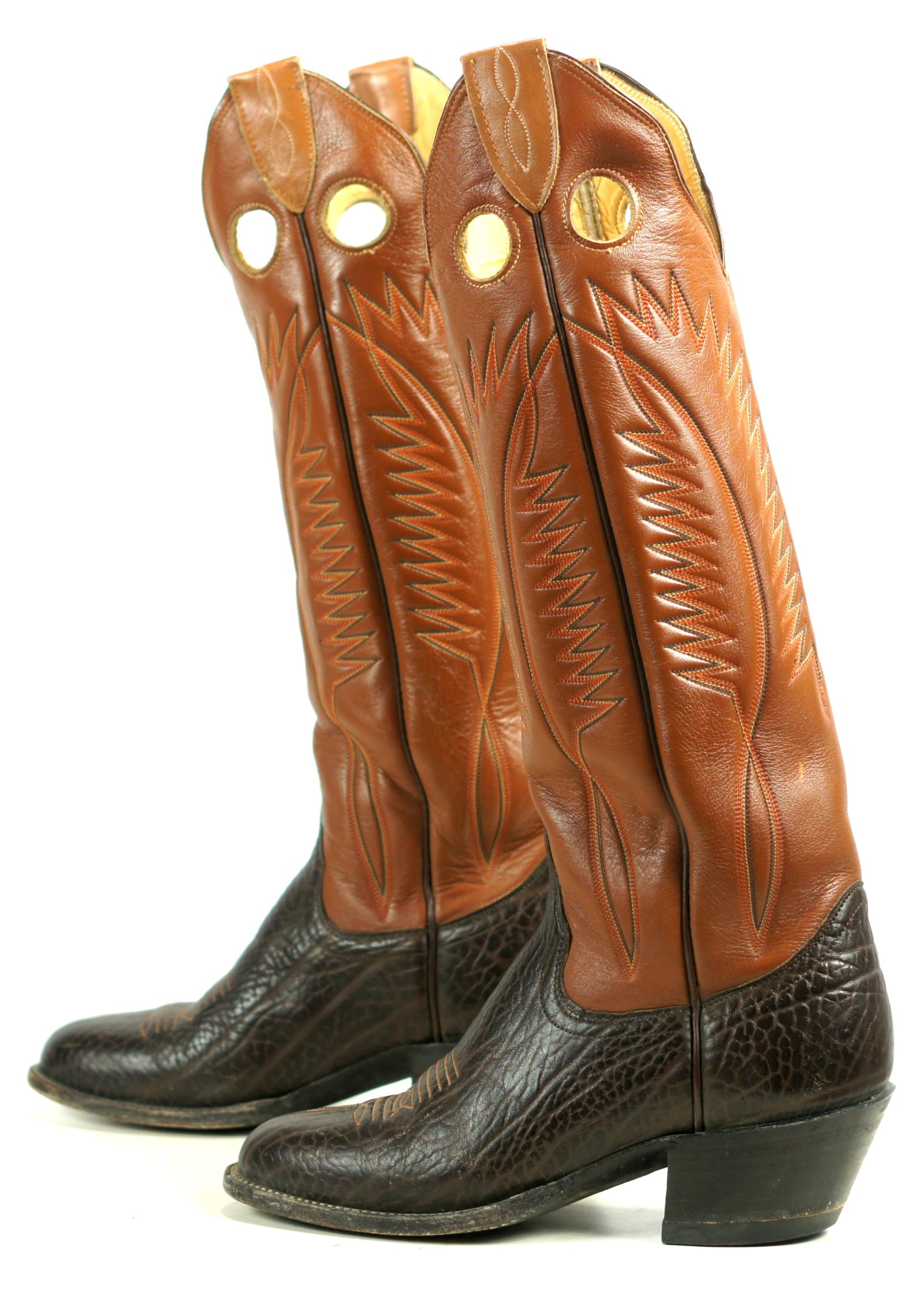 Sanders Brown Leather Cowboy Buckaroo Boots Knee High 19-Inch Tall Women