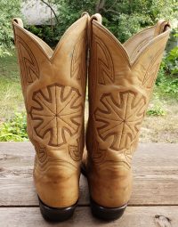Tony Lama Cream Leather Cowboy Boots Starburst Vintage Black Lbl USA Made Men (10)