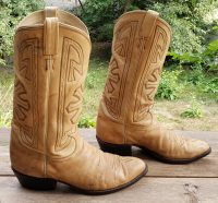 Tony Lama Cream Leather Cowboy Boots Starburst Vintage Black Lbl USA Made Men (11)
