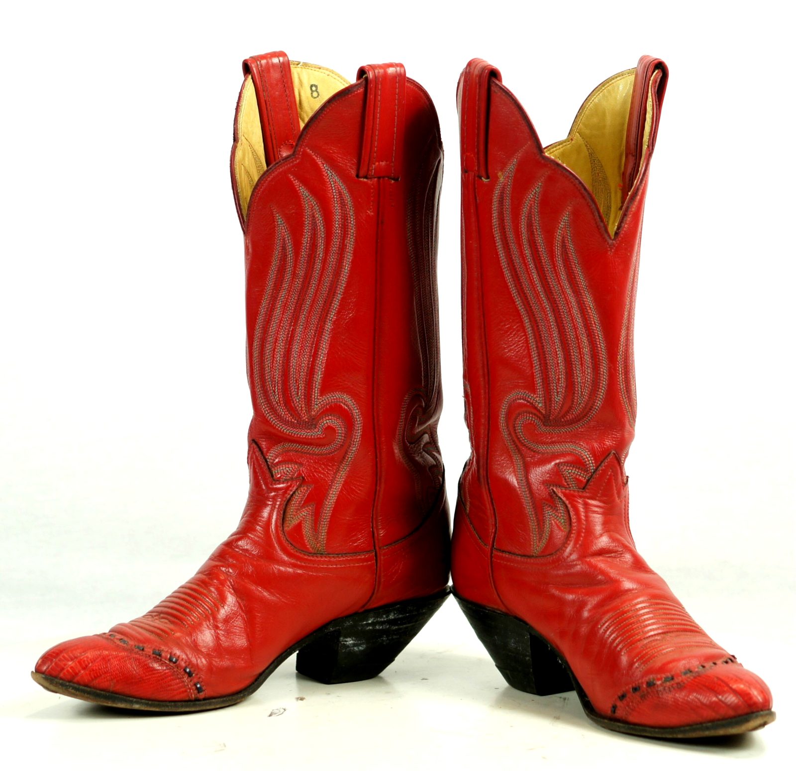 Tony Lama Red Cowboy Boots 8 Row Stitch Vintage Black Label US Made Women