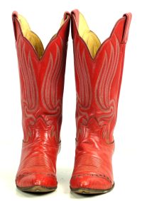 Tony Lama Red Cowboy Boots 8 Row Stitch Vintage Black Label US Made Women