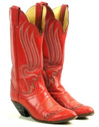 Tony Lama Red Cowboy Boots 8 Row Stitch Vintage Black Label US Made Women