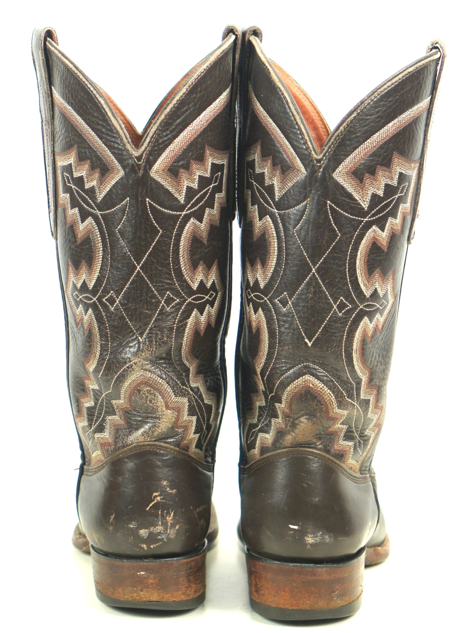 American Boots Dark Brown Leather Cowboy 10-Row Stitch Vtg US Made Women