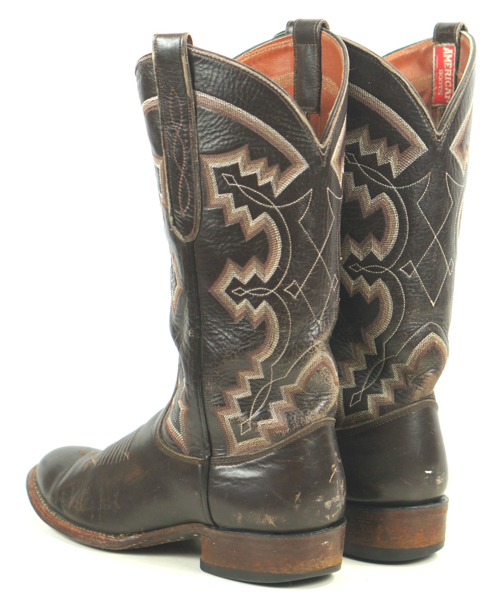 American Boots Dark Brown Leather Cowboy 10-Row Stitch Vtg US Made Women