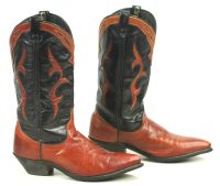 Dingo Black Brown Leather Inlay Collar Cowboy Boots Vintage US Made Women