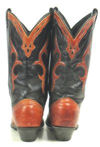 Dingo Black Brown Leather Inlay Collar Cowboy Boots Vintage US Made Women