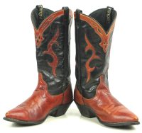 Dingo Black Brown Leather Inlay Collar Cowboy Boots Vintage US Made Women