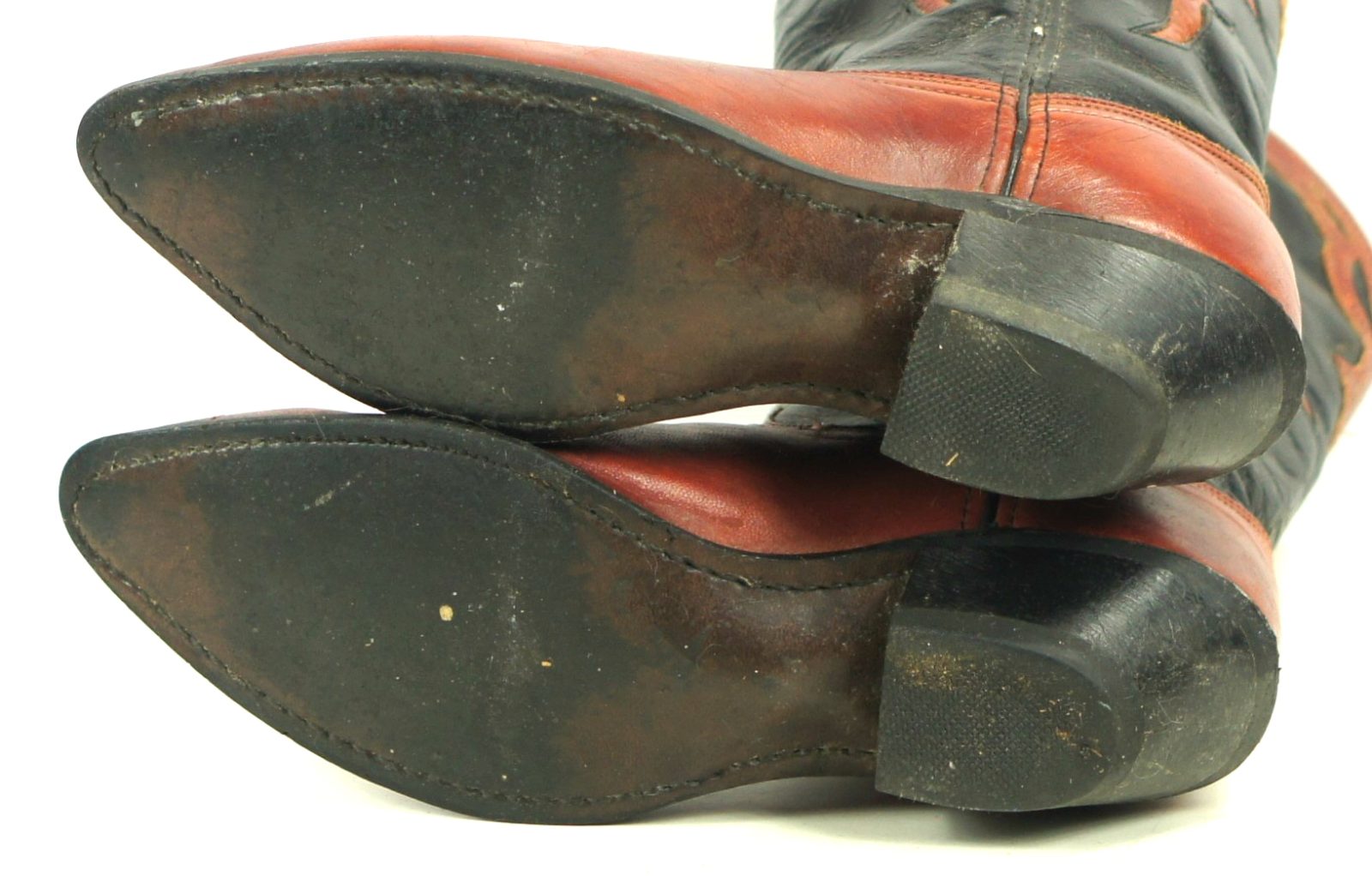 Dingo Black Brown Leather Inlay Collar Cowboy Boots Vintage US Made Women