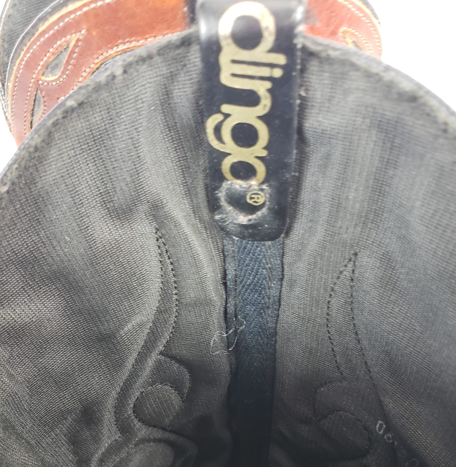 Dingo Black Brown Leather Inlay Collar Cowboy Boots Vintage US Made Women