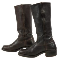 Frye 14-Inch Tall Dark Brown Leather Riding Campus Boots Flat Top Women