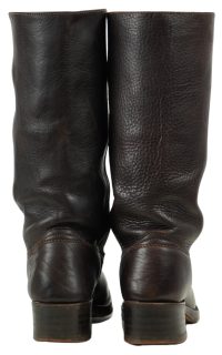 Frye 14-Inch Tall Dark Brown Leather Riding Campus Boots Flat Top Women