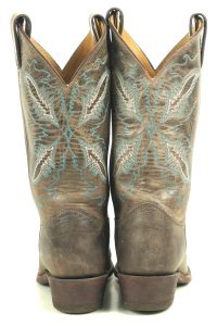 Justin Distressed Brown Leather Cowboy Boots Blue Arrows US Handcrafted Womens] (1)