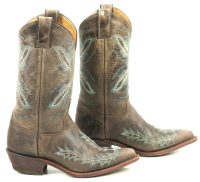 Justin Distressed Brown Leather Cowboy Boots Blue Arrows US Handcrafted Womens] (11)