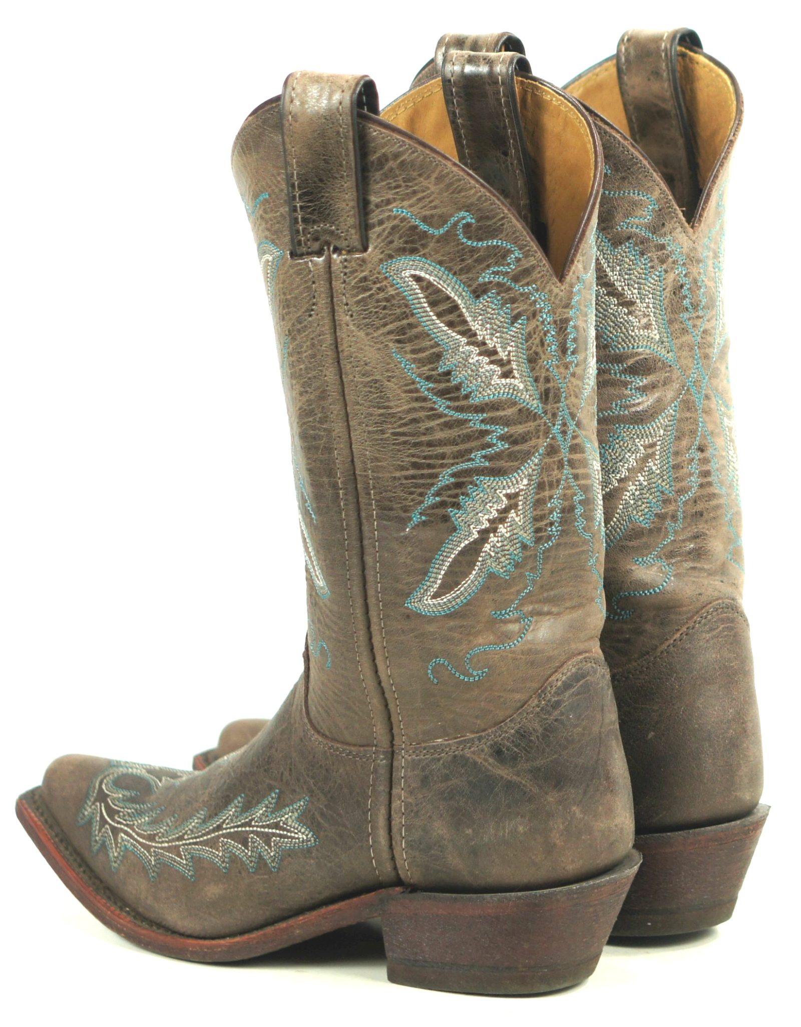 Justin Distressed Brown Leather Cowboy Boots Blue Arrows US Handcrafted Womens] (2)