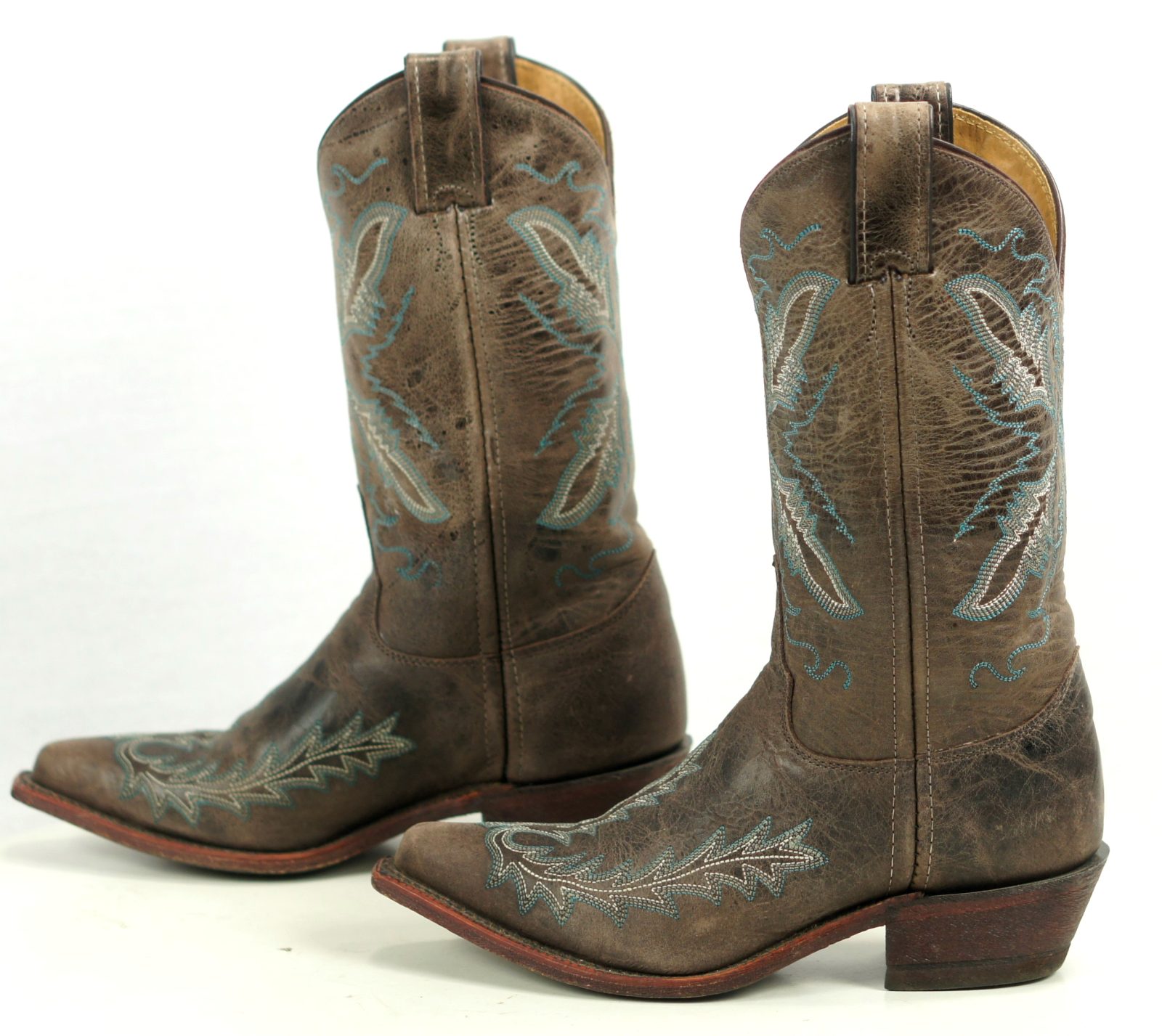 Justin Distressed Brown Leather Cowboy Boots Blue Arrows US Handcrafted Womens] (3)