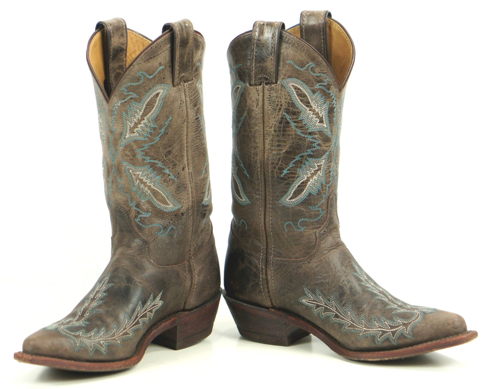 Justin Distressed Brown Leather Cowboy Boots Blue Arrows US Handcrafted Womens] (4)