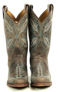 Justin Distressed Brown Leather Cowboy Boots Blue Arrows US Handcrafted Womens] (9)