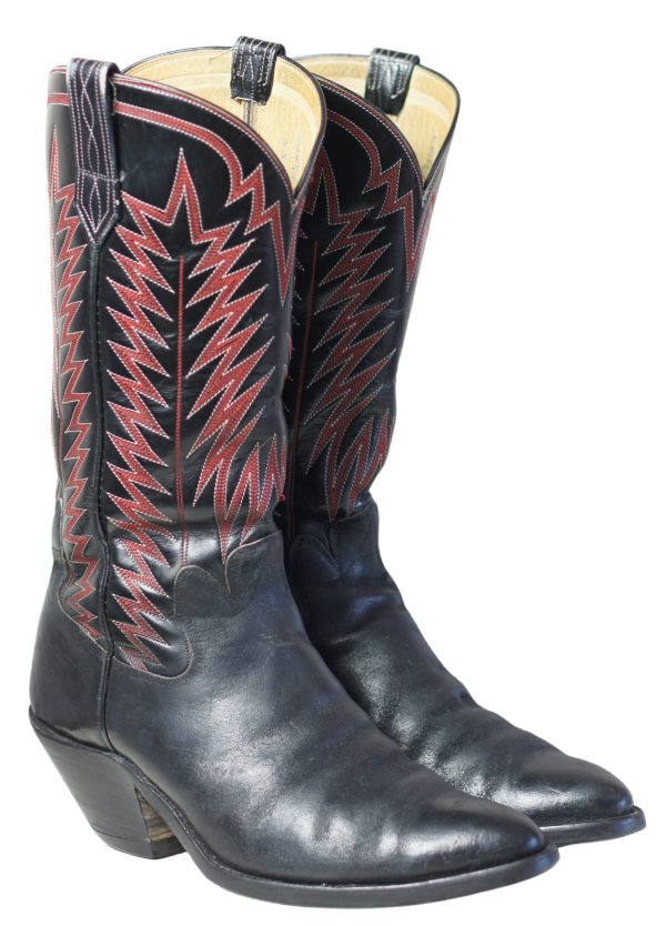 Paul Bond 17" Tall Black Waxed Calf Custom Vintage Cowboy Boots Men