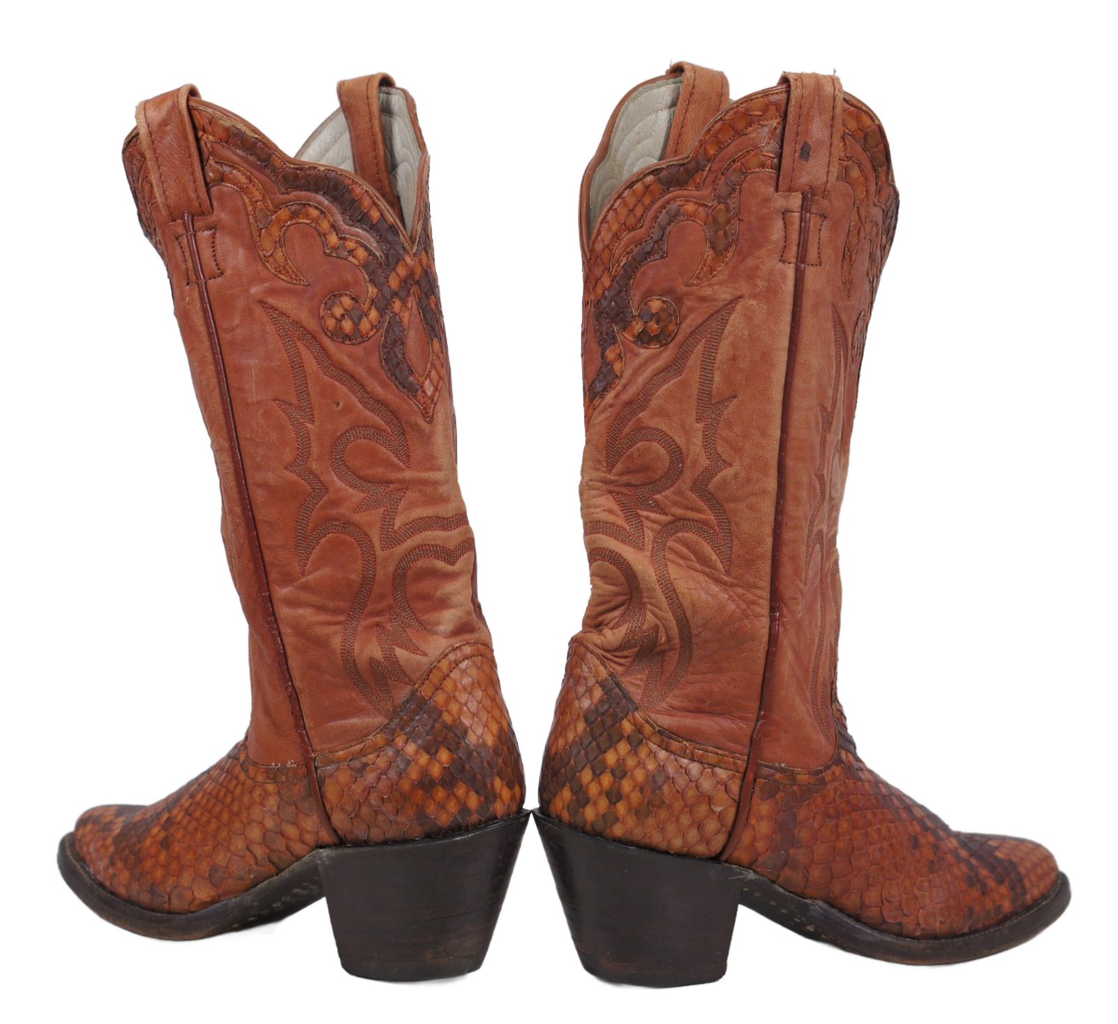 Larry Mahan Western Cowboy Boots Snake Vintage US Made 8-Row Stitch Women