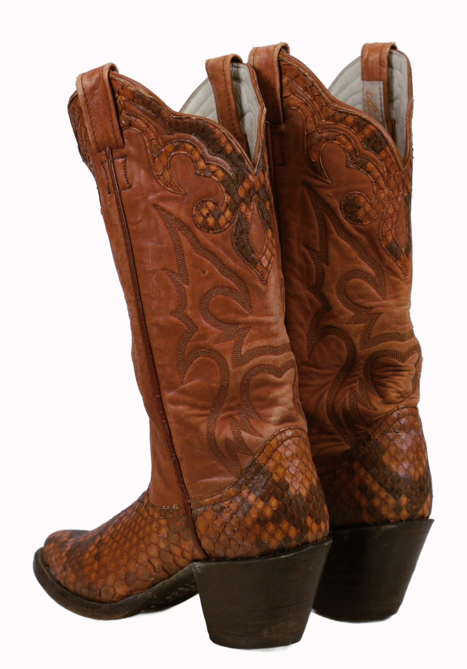 Larry Mahan Western Cowboy Boots Snake Vintage US Made 8-Row Stitch Women